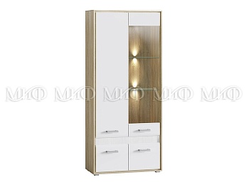 Шкаф Формула со Стеклом МДФ Сонома/Белый Глянец (Ш-940 мм x Г-570 мм х В-2150 мм)