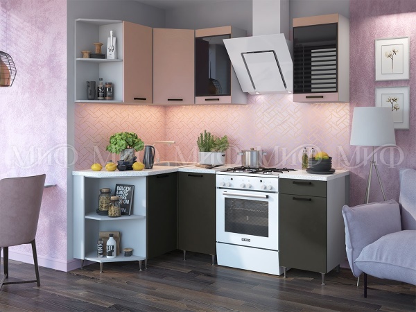 Кухонный Гарнитур Угловой Техас NEW 1300 Х 1400 мм Пудра софт/Угольный софт